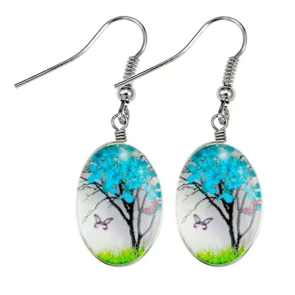 Jewelry - ✨🆕✨ BoHo BLUE 💙 Dried Flower Tree 🌳 Butterfly 🦋 Dangle Earrings✨🔅